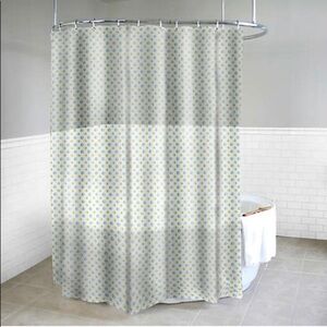 Dot Azure Shower Curtain in Yellow Metal Grommets
